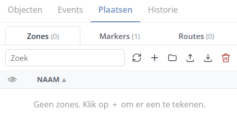 Het tabblad Plaatsen met Zones, Markers en Routes